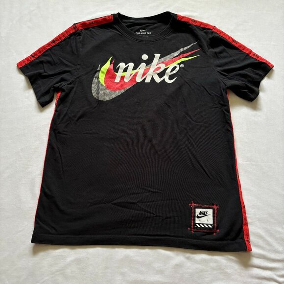 Nike Air Mens Retro Futura Tape TShirt Black Graphic Print Logo Swoosh Size L - Picture 1 of 8